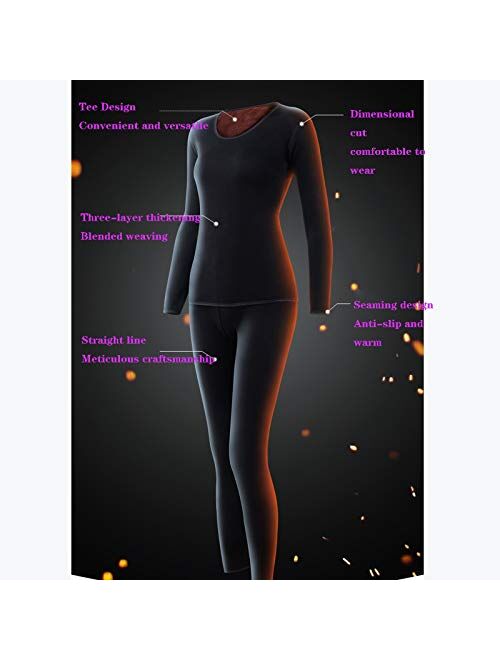 OMING Thermal Underwear Thermal Underwear Women's Suit Thickening and Velvet self-Cultivation Bottoming can not Afford The Ball, no Fading, Warm and Comfortable Underwear