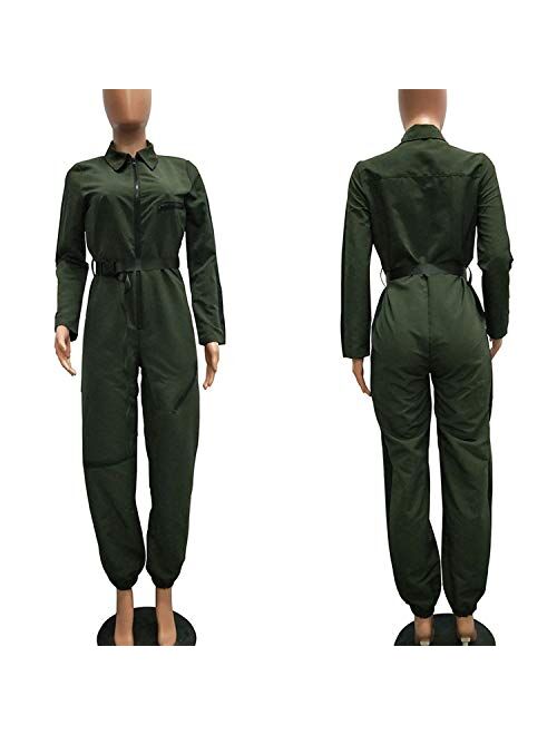 Deep Palpitation Woman Jumpsuit Women Army Belt Front Zip Overalls Harajukue Trendy Romper One Piece Outfit Jumpsuitr