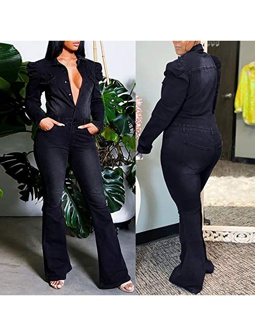 2021 Fashion New Jumpsuit for Women, Ladies' Casual Jeans Slim Flared Denim Trousers Plus Size Romper Playsuit
