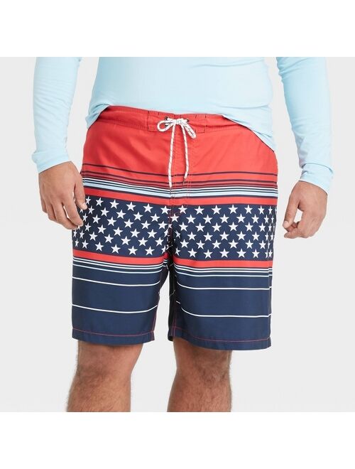 Men's Big & Tall 9" Striped Americana Board Shorts - Goodfellow & Co™ Dark Blue