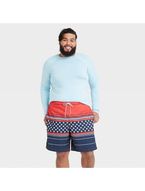 Men's Big & Tall 9" Striped Americana Board Shorts - Goodfellow & Co™ Dark Blue
