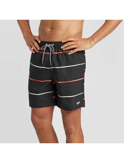 Speedo Men's 8" Striped Volley Swim Shorts - Black