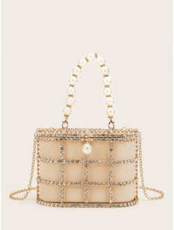 Flada Womens Hollow Diamante Crystal Evening Handbag Clutches Purse Wedding Bag 