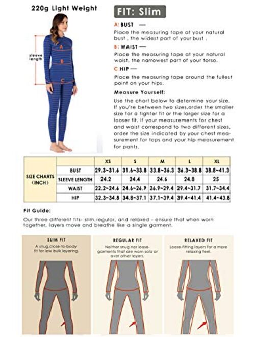 Womens 100% Merino Wool Thermal Underwear Long John Set Base Layer Top and Bottom Warm Winter