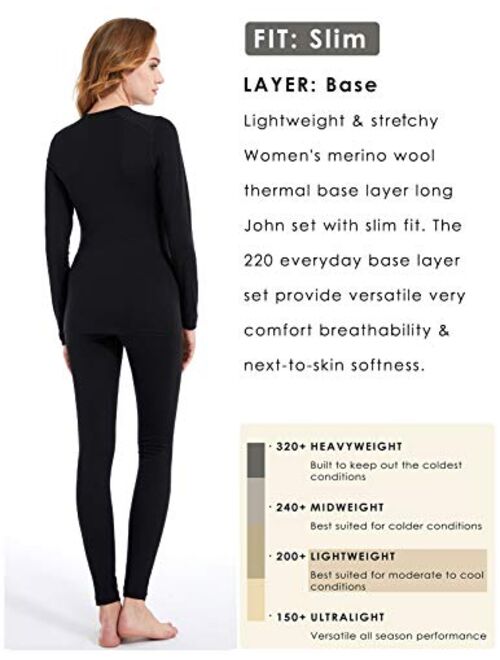 Women's 100% Merino Wool Thermal Underwear Long John Set Base Layer Top and Bottom Warm Winter