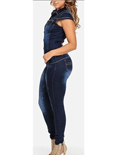 Ptyhk RG Women's Short Sleeve Bodysuit Boyfriend Denim Romper Jeans Jumpsuit
