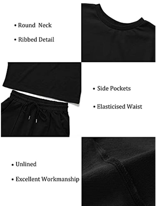 ZESICA Women's Long Sleeve Crop Top and Pants Pajama Sets 2 Piece Jogger Long Sleepwear Loungewear Pjs Sets