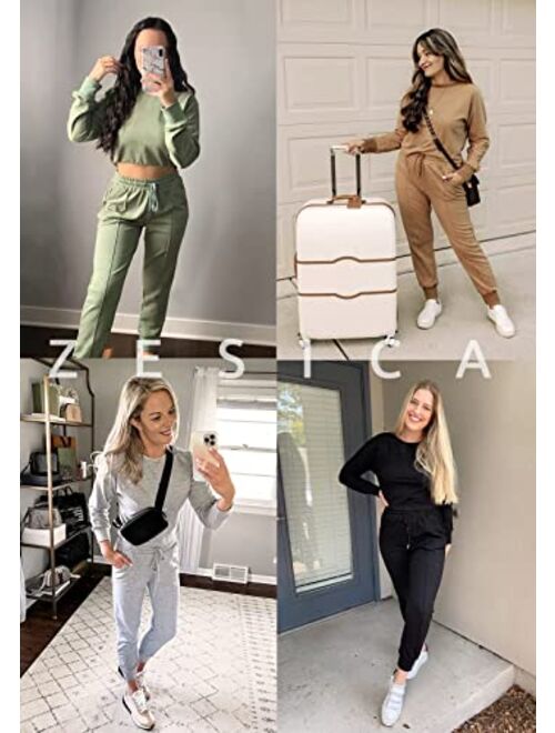 ZESICA Women's Long Sleeve Crop Top and Pants Pajama Sets 2 Piece Jogger Long Sleepwear Loungewear Pjs Sets