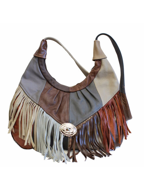 AFONiE  Mexican Leather Fringe Hobo Handbag