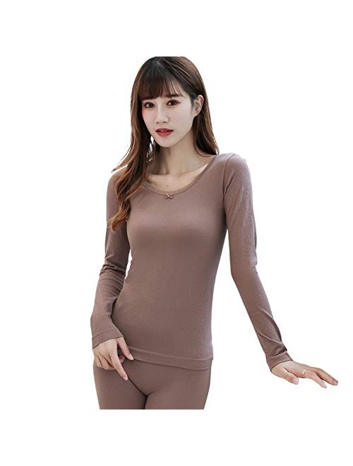 KALUN Autumn and Winter New Seamless Body Thermal Underwear Female lace Collar Autumn Clothes Long Pants Suit (Color : Coffee, Size : One Size (40-70 kg))