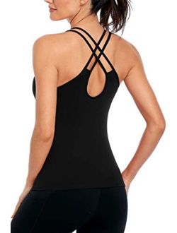 ATTRACO Seamless Tank Tops for Women V Neck Tight Workout Athletic Camisole with Built in Bra
