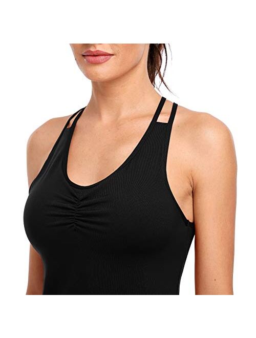 ATTRACO Seamless Tank Tops for Women V Neck Tight Workout Athletic Camisole with Built in Bra