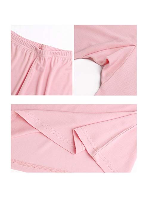 Zhihe Women's Thermal Underwear Set, Women Long Johns 30% Natural Silk 70% Wool Long Sleeve Sleep Wear Fall Winter Underwear-Pink L