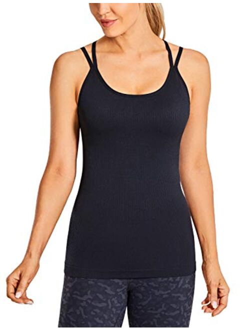 CRZ YOGA Women's Seamless Built-in Bra Tank Tops Strappy Back Activewear Workout Compression Tops