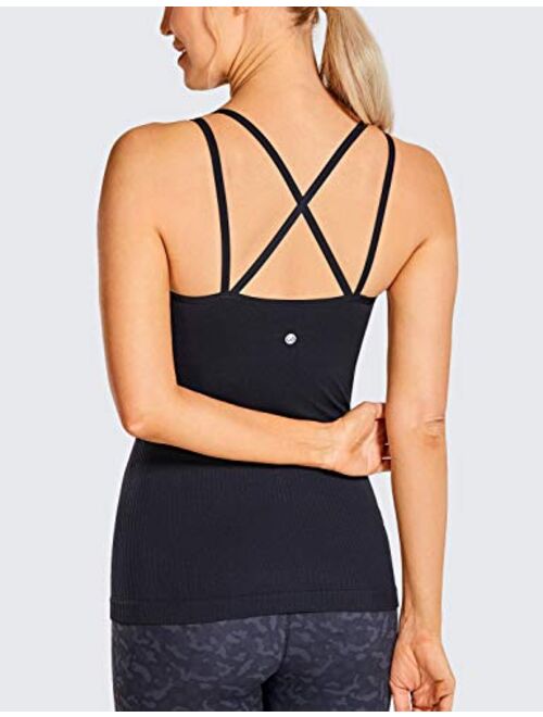 CRZ YOGA Women's Seamless Built-in Bra Tank Tops Strappy Back Activewear Workout Compression Tops