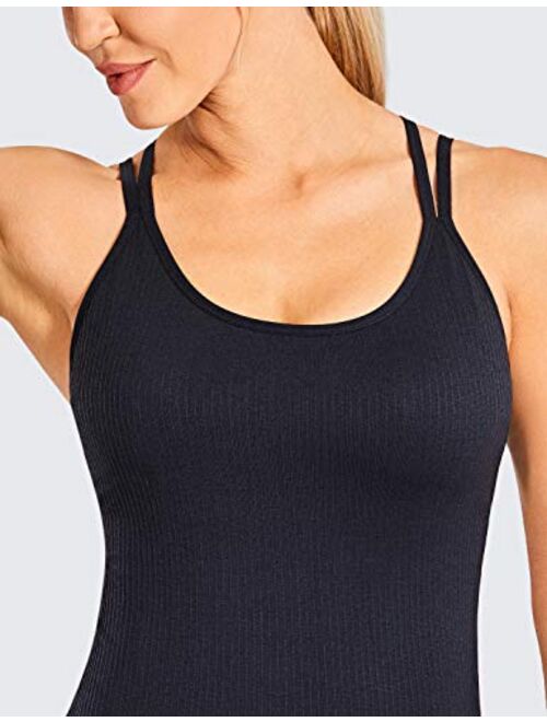 CRZ YOGA Women's Seamless Built-in Bra Tank Tops Strappy Back Activewear Workout Compression Tops