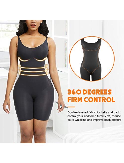 SHER Women Seamless Full Body Shapewear Tummy Control Butt Lifter Body Shaper Thigh Slimmer High Waist Bodysuit with Straps
