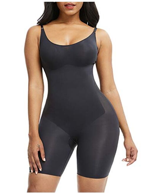 SHER Women Seamless Full Body Shapewear Tummy Control Butt Lifter Body Shaper Thigh Slimmer High Waist Bodysuit with Straps