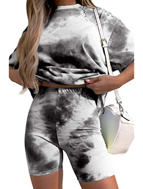 Women's Tie-Dye Set Two-Piece Outfits Summer - Casual Two Piece Short Set Short Sleeve T Shirts