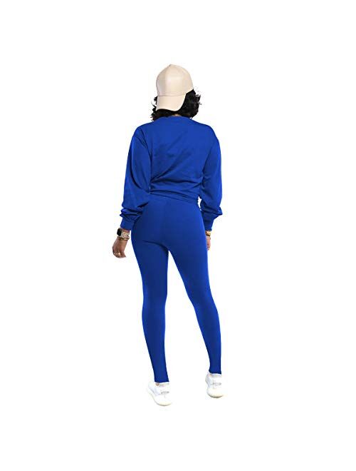 PINSV Womens 2 Piece Outfits Long Sleeve Sweatsuits Outfits Jogging Suits Sweat Loungewear Sets
