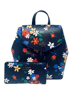Medium Black Flap Backpack handbag Bag Bundled with Floral Bifold Wallet