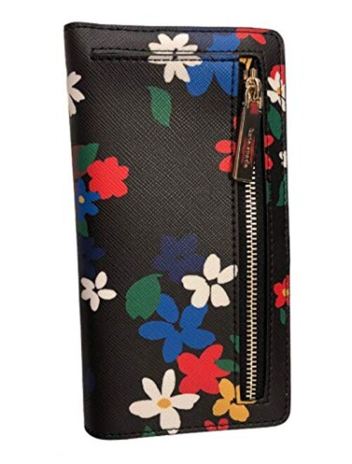 Kate Spade New York Medium Black Flap Backpack handbag Bag Bundled with Floral Bifold Wallet