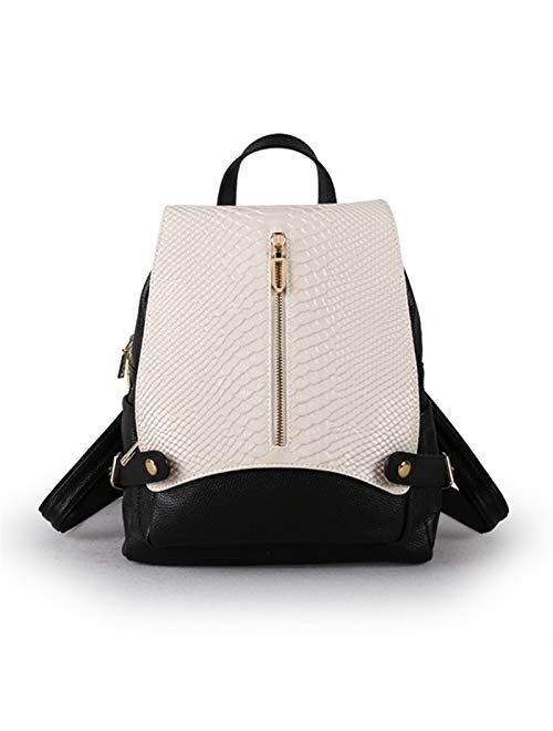 Angle-w Stylish Design,Simple Travel, Fashion Black Blue Silverish White Genuine Leather Women's Backpack Girl Lady Distaff Travel Bags Let us go Further (Color : White B