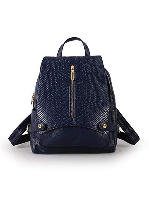 Angle-w Stylish Design,Simple Travel, Fashion Black Blue Silverish White Genuine Leather Women's Backpack Girl Lady Distaff Travel Bags Let us go Further (Color : Blue, S