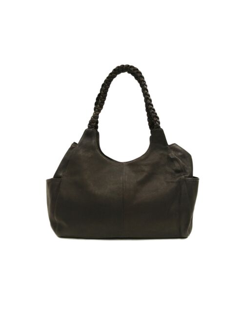 Braided Leather Drawstring Hobo Bag With Zip Pocket