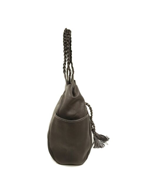 Braided Leather Drawstring Hobo Bag With Zip Pocket
