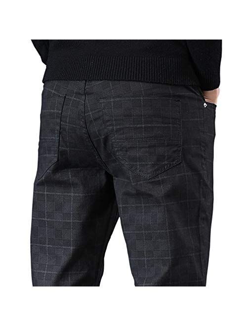 HENGAO Men's Straight Fit Plaid Chino Pants