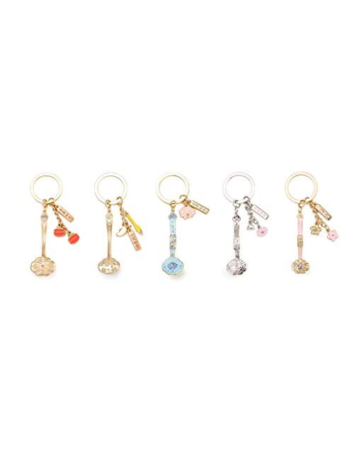 Zanzan Car Keychain,1/5 Pack Metal Key Chains for Women Girl Girlfriend, Bag Charm, Keychain for Car Keys, Gift for Her (Color : 5pack-Full Set)