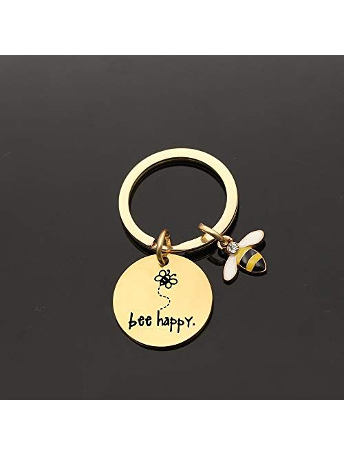 Women's Keychain" Bee Happy" Keyring Keychain, Gift for Mom, Aunt, Daughter, Niece, Friends