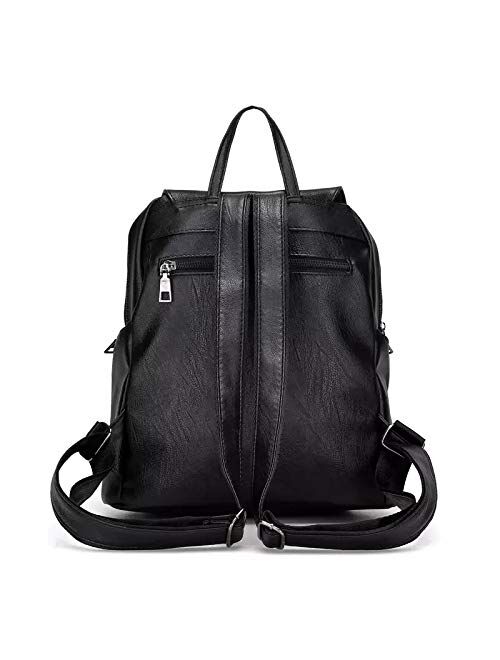 Twice Bag Female New Leather Fashion Wild Bag Big Capacity Casual Soft Backpack Tide Handbag (Color : Black)