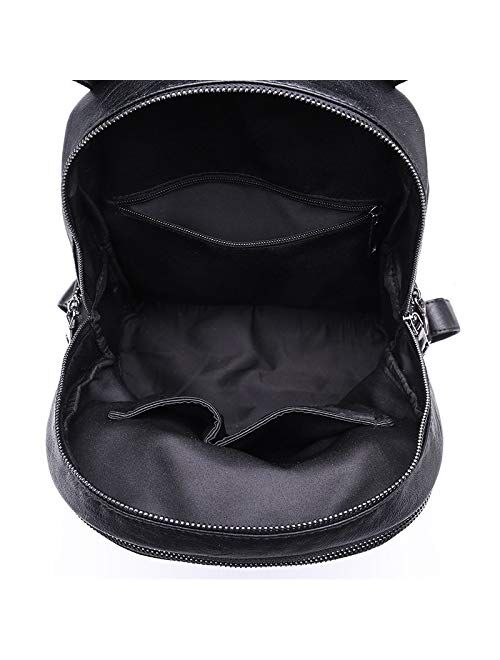 Twice Bag Female New Leather Fashion Wild Bag Big Capacity Casual Soft Backpack Tide Handbag (Color : Black)