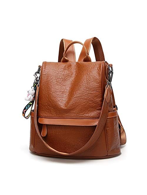 TAHMM Leather Back Shoulder Bag Female New Korean Version of The Tide Fashion Soft Leather Wild Big Capacity Simple Leather Anti-Theft Backpack (Color : Brown)