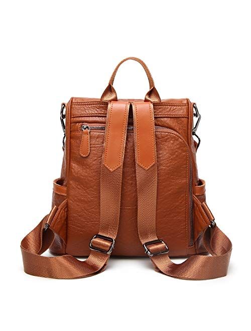 TAHMM Leather Back Shoulder Bag Female New Korean Version of The Tide Fashion Soft Leather Wild Big Capacity Simple Leather Anti-Theft Backpack (Color : Brown)