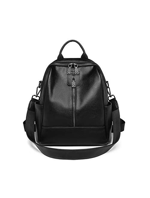 TAHMM Autumn and Winter Leather Shoulder Bag Female New Korean Version of The Wild Fashion Cowhide Large Capacity Two-Purpose Soft Skin Ladies Backpack (Color : Black)