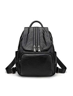 TAHMM Winter Shoulder Bag Female Soft Leather Port-Style Bag Wild Big Capacity Brown Backpack Korean Match (Color : Black)