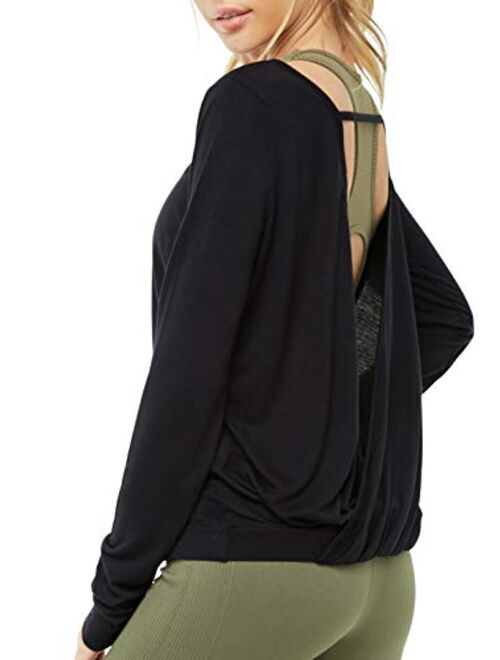 Muzniuer Women's Long Sleeve Open Back t-Shirts Loose Backless Yoga t-Shirts Thumbhole t-Shirts