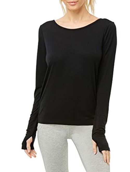 Muzniuer Women's Long Sleeve Open Back t-Shirts Loose Backless Yoga t-Shirts Thumbhole t-Shirts