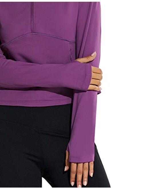 BALEAF Womens Long Sleeve Crop Tops Half Zip Pullover Sweatshirts Athletic Running Workout Thumbholes