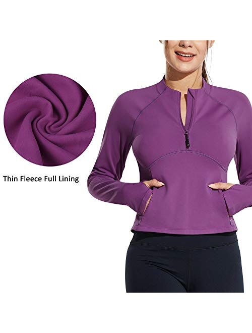BALEAF Womens Long Sleeve Crop Tops Half Zip Pullover Sweatshirts Athletic Running Workout Thumbholes