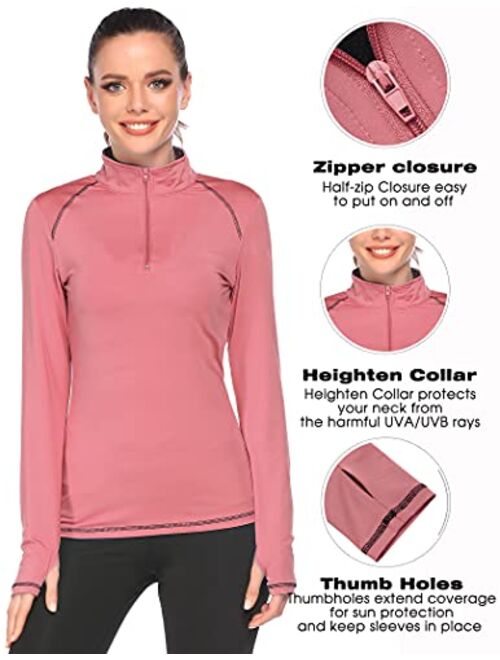 Pinspark Women's Long Sleeve Workout Tops Running Cropped Shirt Half-Zip Thumb Hole Athletic Sports Yoga Pullover S-XXL