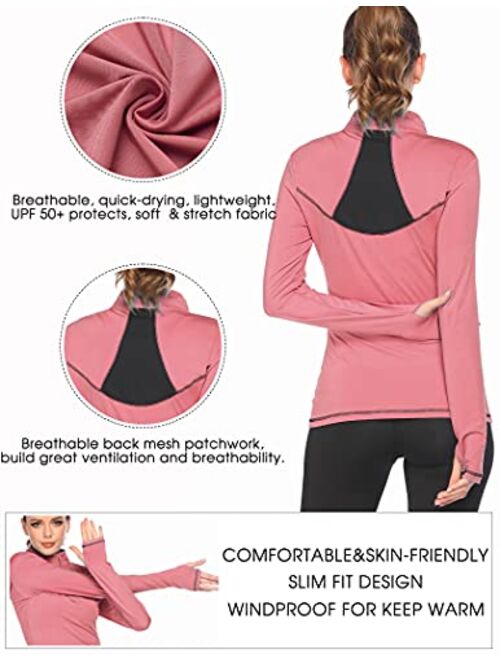 Pinspark Women's Long Sleeve Workout Tops Running Cropped Shirt Half-Zip Thumb Hole Athletic Sports Yoga Pullover S-XXL