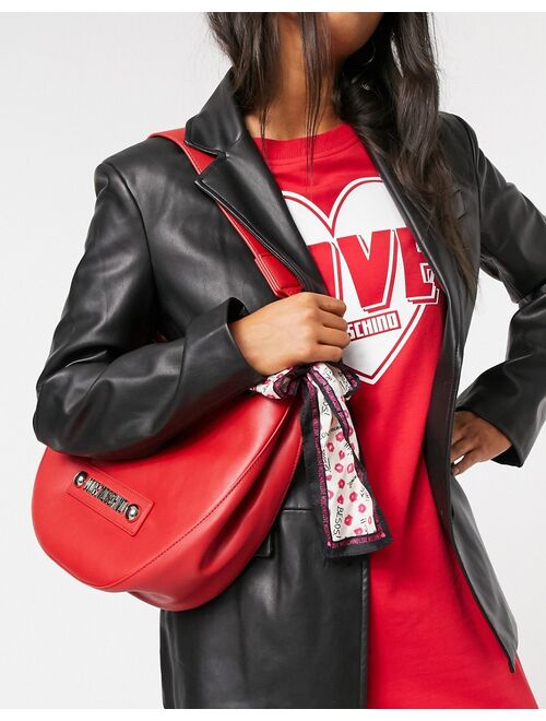 Love Moschino curved shoulder bag with scarf in red