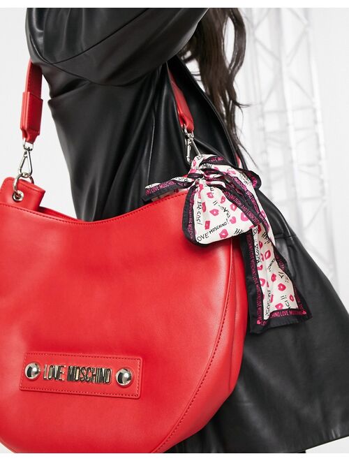 Love Moschino curved shoulder bag with scarf in red