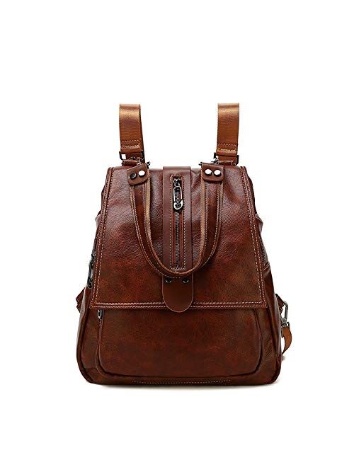 TAHMM New Backpack Female Korean Version of The Handbag College Style Fashion Student Bag Wild Leather Head Layer Cow Leather Tide Backpack (Color : Ink)