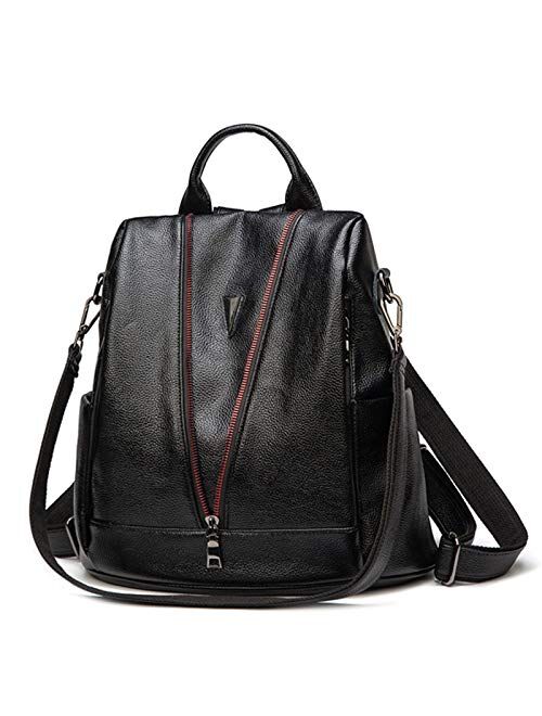 TAHMM Korean Version of The New Back Shoulders Fashion Women's Bag New Leather Women's Bag Wild Anti-Theft Backpack Soft Bag Personality Shoulder Bag (Color : Black)