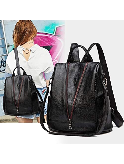 TAHMM Korean Version of The New Back Shoulders Fashion Women's Bag New Leather Women's Bag Wild Anti-Theft Backpack Soft Bag Personality Shoulder Bag (Color : Black)